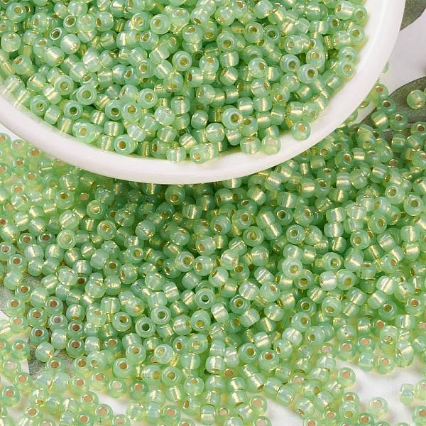 

PandaHall MIYUKI Round Rocailles Beads, Japanese Seed Beads, 8/0, (RR676) Silverlined Lime Opal, 3mm, Hole: 1mm, about 422~455pcs/10g Glass..., Green