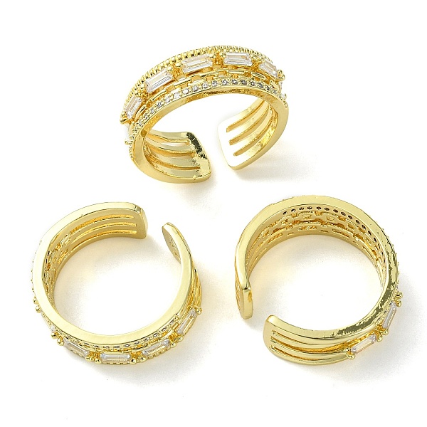 

PandaHall Clear Cubic Zirconia Rectangle Open Cuff Ring, Rack Plating Brass Jewelry for Women, Lead Free & Cadmium Free, Real 18K Gold...