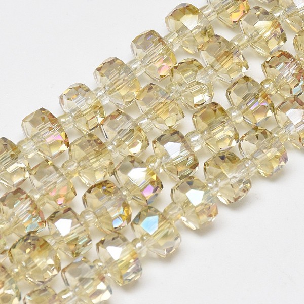 

PandaHall Electroplate Glass Beads Strands, Rainbow Plated, Faceted, Flat Round, Pale Goldenrod, 10x6mm, Hole: 1.5mm, about 60pcs/strand..., Yellow