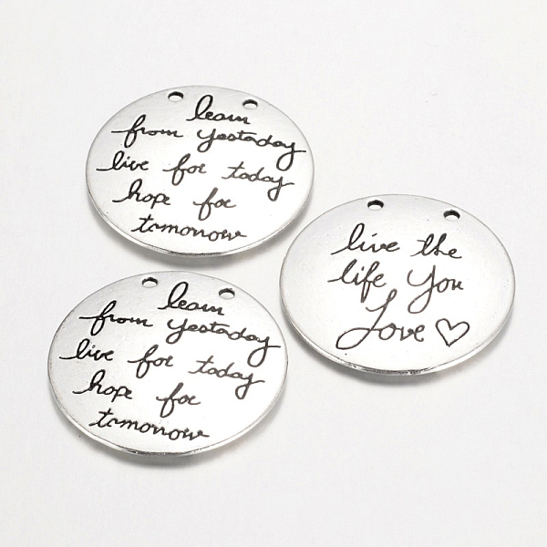 

PandaHall Tibetan Style Alloy Message Pendants, Cadmium Free & Lead Free, Flat Round with Word, Antique Silver, 30x3mm, Hole: 1.5mm, about...