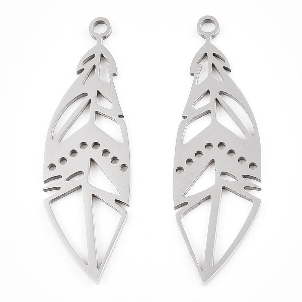 

PandaHall 201 Stainless Steel Pendants, Filigree Joiners Findings, Laser Cut, Feather, Stainless Steel Color, 33x10x1mm, Hole: 1.6mm 201...