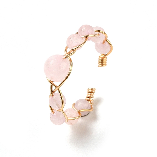 

PandaHall Adjustable Natural Rose Quartz with Brass Rings, Adjustable Rose Quartz Round