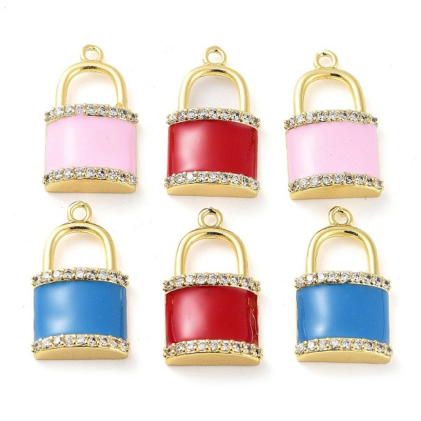 

PandaHall Brass Micro Pave Clear Cubic Zirconia Pendants, with Enamel, Real 18K Gold Plated, Lock Charms, Mixed Color, 23x13.5x5mm, Hole..., Multicolor