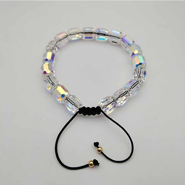 

PandaHall Adjustable Electroplated Faceted Cube Glass Braided Beaded Bracelets for Women Men Glass