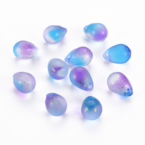 

PandaHall Two Tone Transparent Spray Painted Glass Charms, with Gold Foil, Frosted, Teardrop, Dodger Blue, 14x10x10mm, Hole: 1mm Glass...