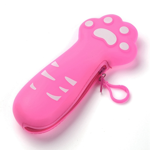 

PandaHall Silicone Pen Bag, Stationery Storage Boxes for Pens, Pencils, Cat Footprint Pattern, Hot Pink, 20.7x8.8x2.1cm Silicone