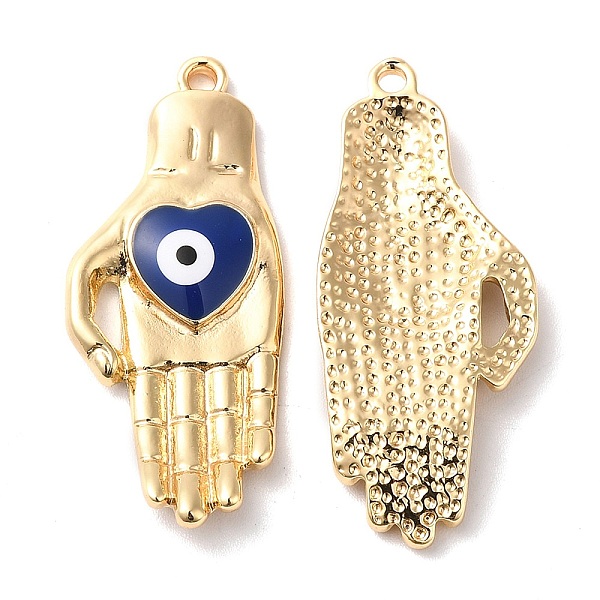 

PandaHall Alloy Enamel Pendants, Cadmium Free & Nickel Free & Lead Free, Palm with Heart & Evil Eye, Golden, 37.5x16x3.5mm, Hole: 1.8mm...