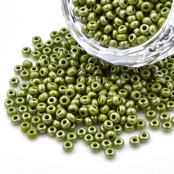 

PandaHall 8/0 Czech Opaque Glass Seed Beads, Lustered, Round, Olive Drab, 3x2mm, Hole: 1mm, about 500g/bag Czech Glass