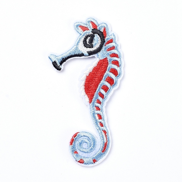 PandaHall Computerized Embroidery Cloth Iron On/Sew On Patches, Costume Accessories, Appliques, Sea Horse, Blue, 78x39.5x2mm Cloth Sea Horse...