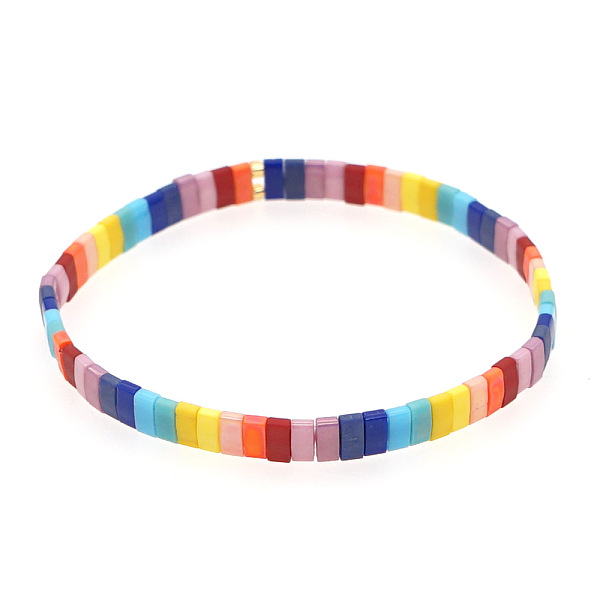 

PandaHall Rainbow Bohemian Style Glass Beads Stretch Bracelets, Original Design Fashion Tila Beaded Bracelet for Women Glass