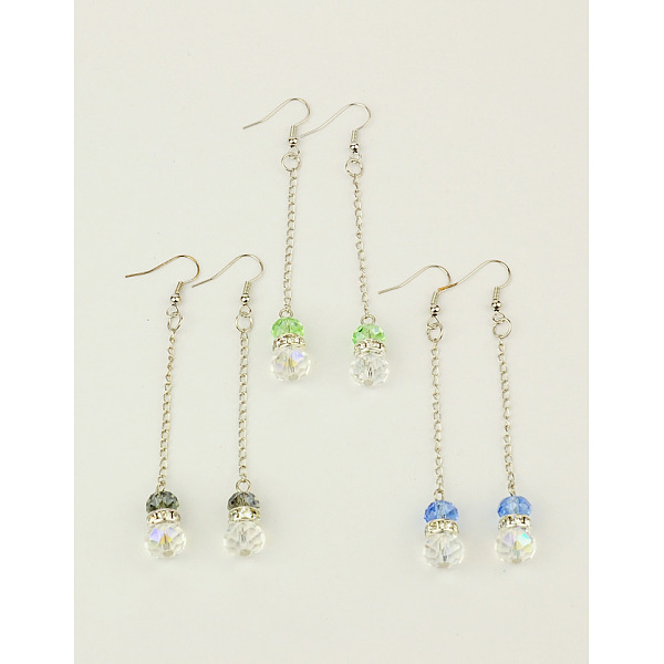 

PandaHall Fashion Glass Ball Dangle Earrings, with Brass Middle East Rhinestone Beads, Iron Chains and Brass Earring Hooks, Mixed Color..., Multicolor
