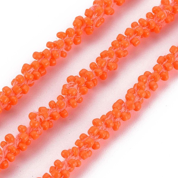 

PandaHall Polyester Cord, with Glass Seed Beads, Coral, 1/4 inch(5~6mm) Seed Beads Red