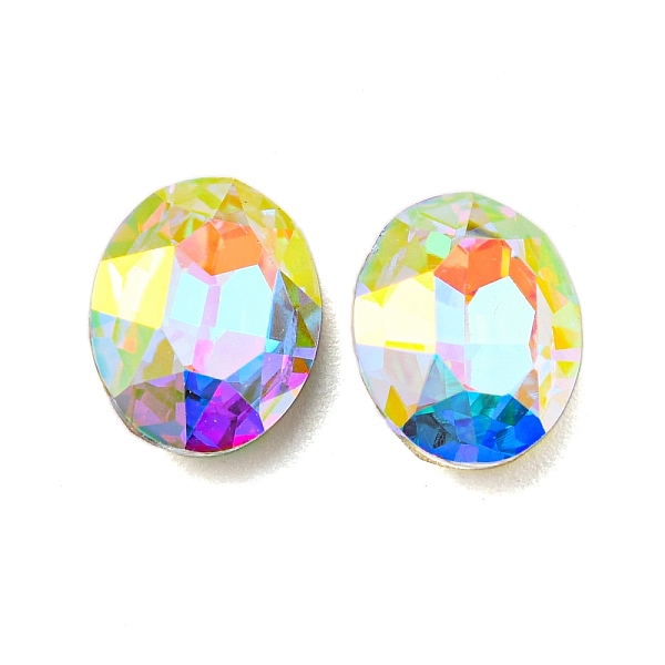 

PandaHall Glass Rhinestone Cabochons, Point Back & Back Plated, Faceted, Oval, Crystal AB, 10x8x4mm Glass Rhinestone Oval Clear