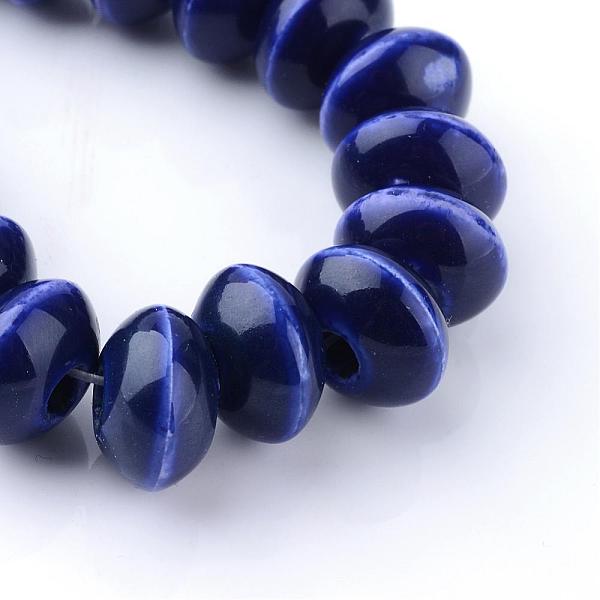 PandaHall Handmade Porcelain Beads, Bright Glazed Porcelain, Rondelle, Midnight Blue, 15x10mm, Hole: 4mm Porcelain Rondelle Blue