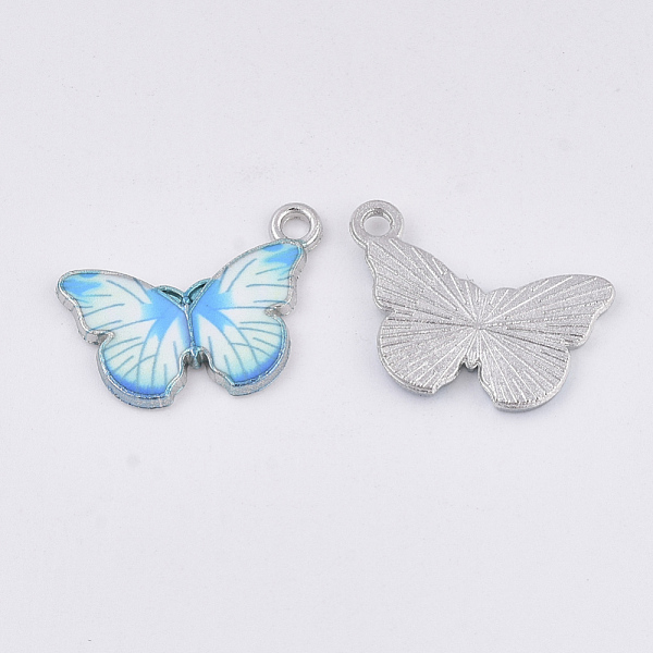 

PandaHall Printed Alloy Pendants, with Enamel, Butterfly, Platinum, Light Sky Blue, 13.5x20x2mm, Hole: 1.6mm Alloy+Enamel Butterfly Blue