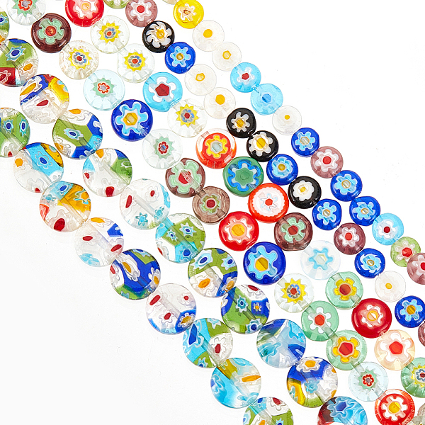 

PandaHall OLYCRAFT About 151 Pcs Handmade Flower Millefiori Lampwork Glass Beads 3 Styles Flat Round Handmade Glass Beads Coloured Glaze..., Multicolor