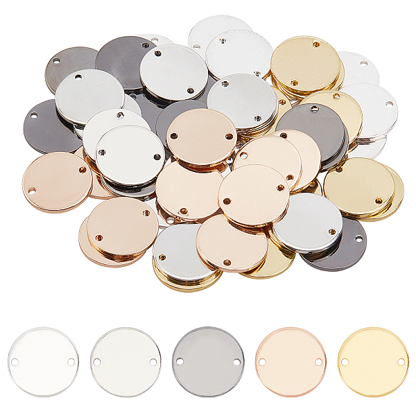 

PandaHall BENECREAT 50Pcs 5 Colors Smooth Brass Links, with 2 Hole, Flat Round, Mixed Color, 14x1mm, Hole: 1mm, 10pcs/color Brass Flat Round