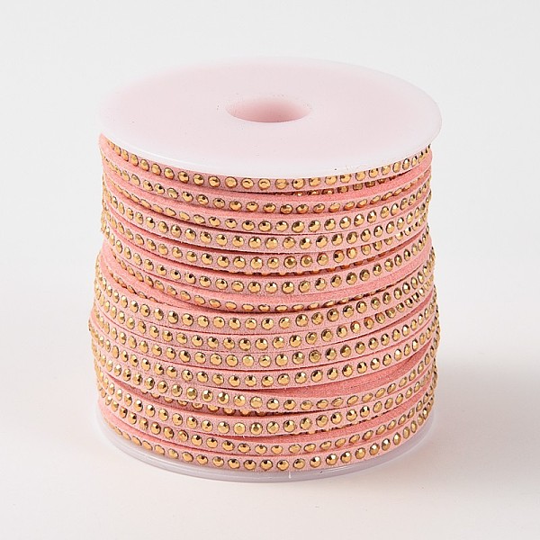 

PandaHall Rivet Faux Suede Cord, Faux Suede Lace, with Aluminum, Pink, 3x2mm, about 20yards/roll Faux Suede+Rivet Pink