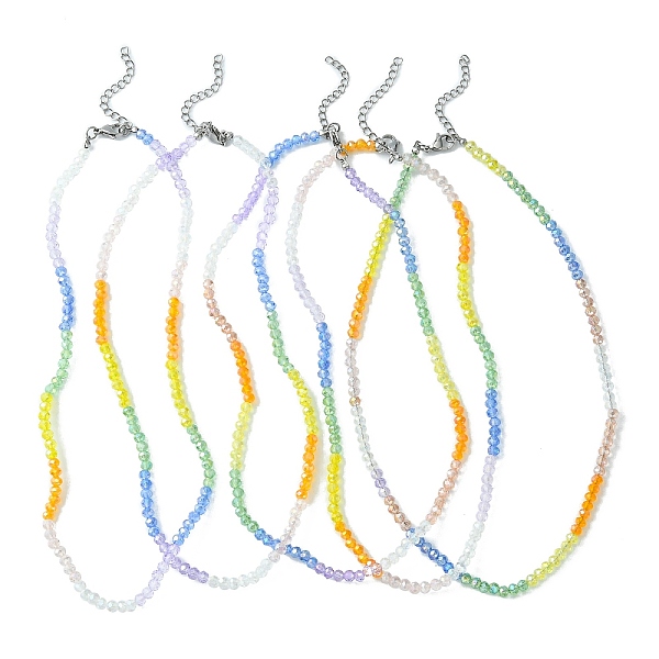 

PandaHall Glass Round Beaded Necklace, Stainless Steel Jewelry for Women, Colorful, 15.94 inch(40.5cm) Glass