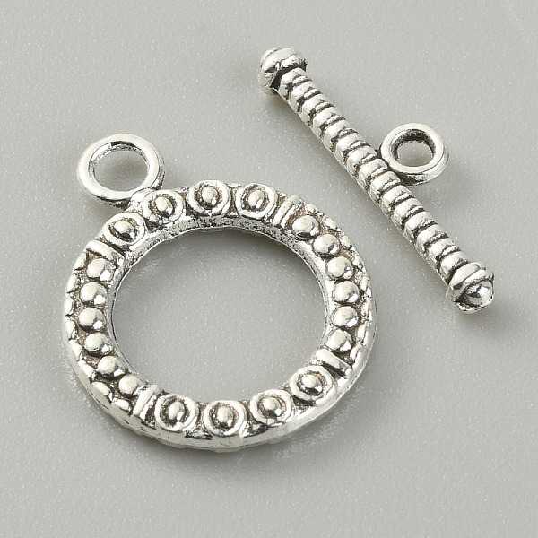 

PandaHall Tibetan Style Alloy Toggle Clasps, Textured Ring, Antique Silver, Round: 21x16x2mm, Inner Diameter: 11mm, T-bar: 20x5.5x2.5mm...
