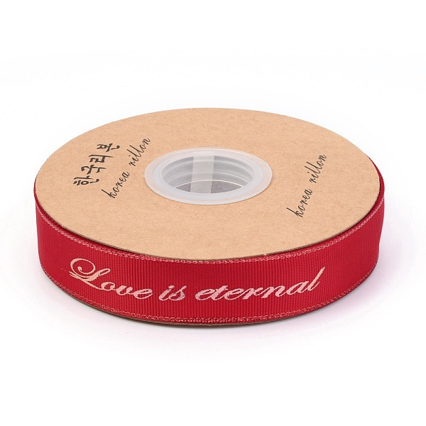 

PandaHall Polyester Grosgrain Ribbon, Edge Golden Hot Stamping, Word Pattern, for Crafts Gift Wrapping, DIY Bows Bouquet Decoration..., Red