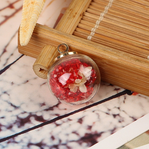

PandaHall Transparent Glass Globe Pendants, with Rhinestones & Dried Flower inside and Plastic CCB Pendant Bails, Ball, White, Light Siam...