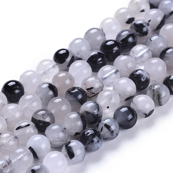 

PandaHall Natural Tourmalinated Quartz/Black Rutilated Quartz Beads Strands, Round, 6~6.5mm, Hole: 0.7mm, about 63pcs/strand, 15.16 inch...