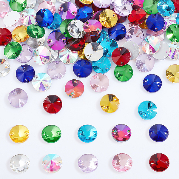

PandaHall AHANDMAKER 100 Pcs Sew On Rhinestones, 10 Colors Flat Back Sewing Stone Beads, 2-Holes Glass Connector Beads, Clothing..., Multicolor