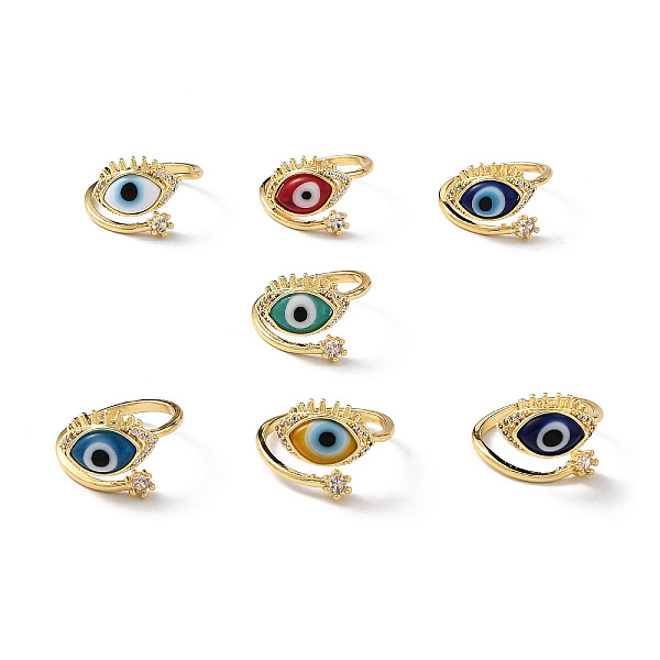 

PandaHall Lampwork Evil Eye Open Cuff Ring with Clear Cubic Zirconia, Real 18K Gold Plated Brass Jewelry for Women, Mixed Color, Inner..., Multicolor