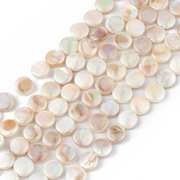 Electroplated Natural Freshwater Shell Beads Strands