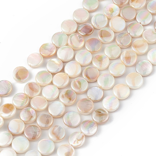 

PandaHall Electroplated Natural Freshwater Shell Beads Strands, AB Color, Flat Found, Colorful, 8x3mm, Hole: 0.8mm, about 49pcs/strand...