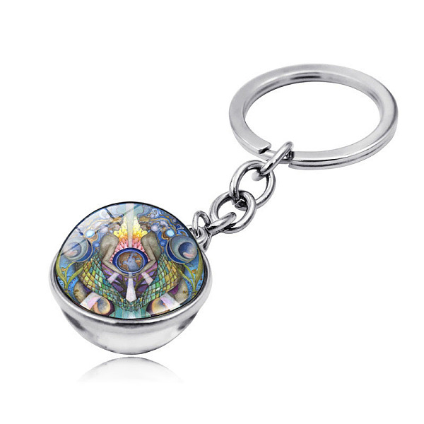 Yoga Mandala Pattern Double-Sided Glass Half Round/Dome Pendant Keychain