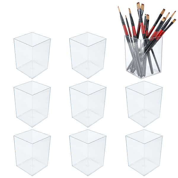 PandaHall SUPERFINDINGS 9 Pcs Acrylic Transparent Pen Holders Makeup Brush Holder Clear Pen Pot Desktop Organizer Pencil Container for...