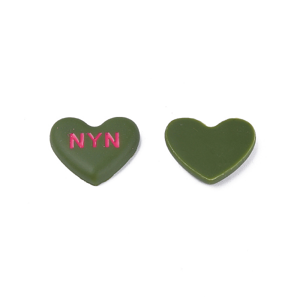 

PandaHall Acrylic Enamel Cabochons, Heart with Word NYN, Dark Olive Green, 20x23x5mm Acrylic Heart