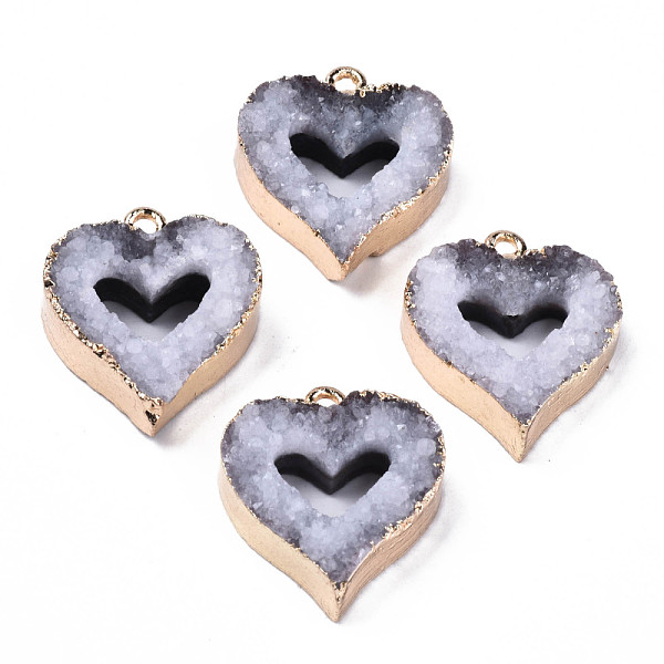

PandaHall Natural Druzy Agate Pendants, Druzy Trimmed Stone, with Light Gold Plated Edge and Iron Loop, Heart, 21x18x6~7mm, Hole: 1.8mm...