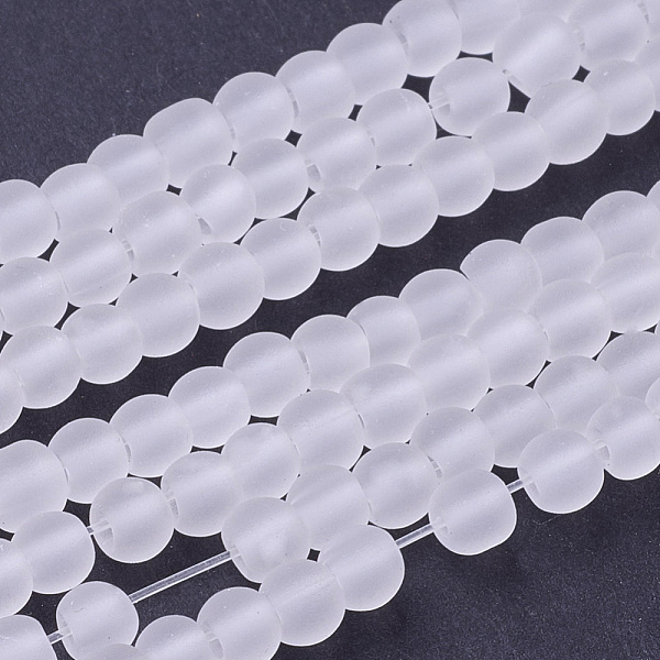 

PandaHall Transparent Glass Bead Strands, Frosted, Round, White, 4mm, Hole: 1.1~1.6mm, about 200pcs/strand, 31.4 inch Glass Round White