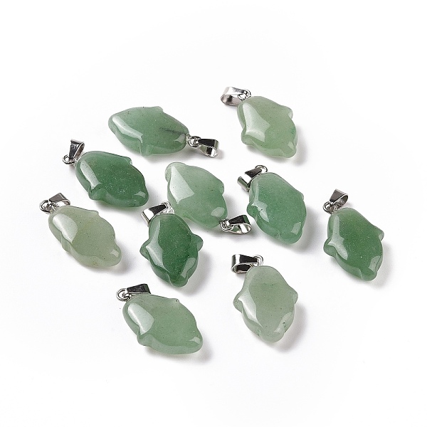 

PandaHall Natural Green Aventurine Pendants, Hamsa Hand Charms, with Platinum Plated Alloy Snap on Bails, 24~24.5x15x7mm, Hole: 5.5x3mm...