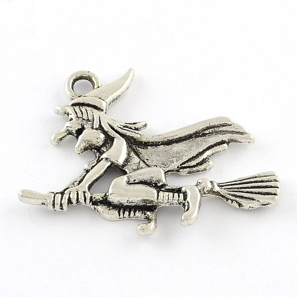 

PandaHall Tibetan Style Halloween Witch Alloy Pendants, Cadmium Free & Lead Free, Antique Silver, 29.5x37x3.5mm, Hole: 3mm Alloy Human