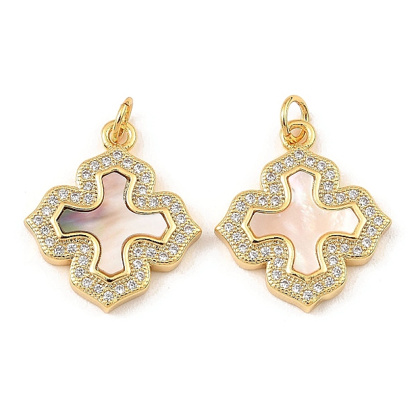 

PandaHall Brass Cubic Zirconia with Shell Pendants, Long-Lasting Plated, Lead Free & Cadmium Free, Cross, Real 18K Gold Plated, 20.5x18x3mm..., Clear