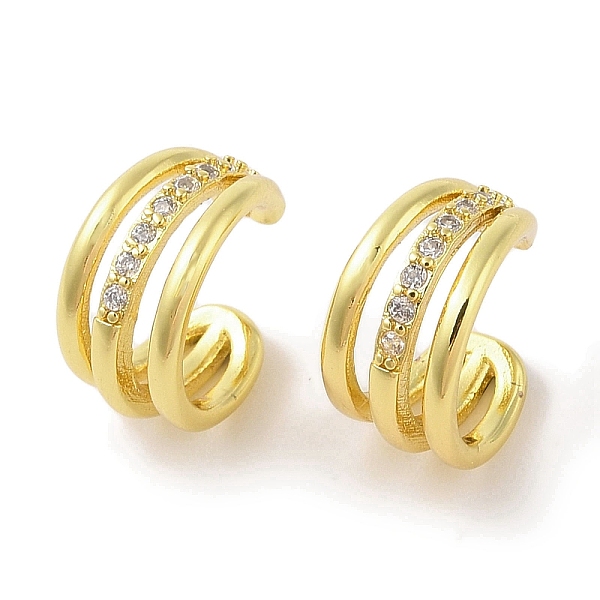 

PandaHall Brass Micro Pave Clear Cubic Zirconia Cuff Earrings for Women, Real 18K Gold Plated, 12x7mm Cubic Zirconia Clear