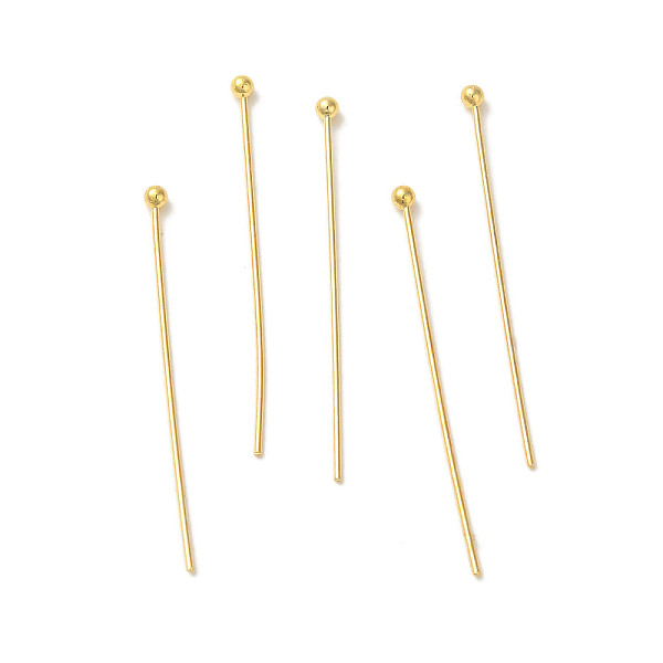 

PandaHall 304 Stainless Steel Ball Head Pins, Real 18K Gold Plated, 34x0.6mm, Head: 1.9mm 304 Stainless Steel