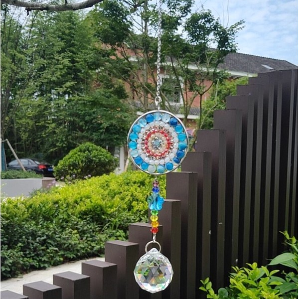 

PandaHall Glass Teardrop Pendant Decoration, Wind Chime, with Natural Agate Mandala Charm for Home Christmas Tree Decoration, 400mm Natural...