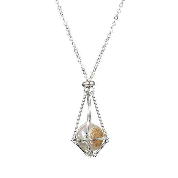 

PandaHall Brass Braided Macrame Pouch Empty Stone Holder Necklace Making, Cable Chain Necklace, Silver, 19-3/8 inch(49.3cm) Brass