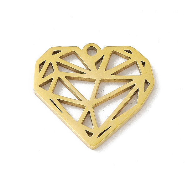 

PandaHall 304 Stainless Steel Pendants, Hollow, Heart with Triangle Pattern Charm, Golden, 18.5x20x1.3mm, Hole: 1.6mm 304 Stainless Steel...