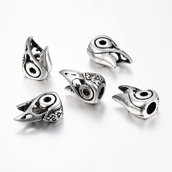 

PandaHall 304 Stainless Steel Beads, Large Hole Beads, Bird Head, Antique Silver, 21.5x14x9mm, Hole: 6mm 304 Stainless Steel Bird