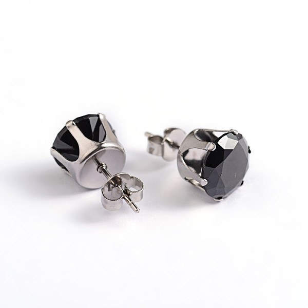 

PandaHall Round Cubic Zirconia Stud Earrings, with 304 Stainless Steel Pins, Black, 7mm, Pin: 0.9mm Cubic Zirconia Black