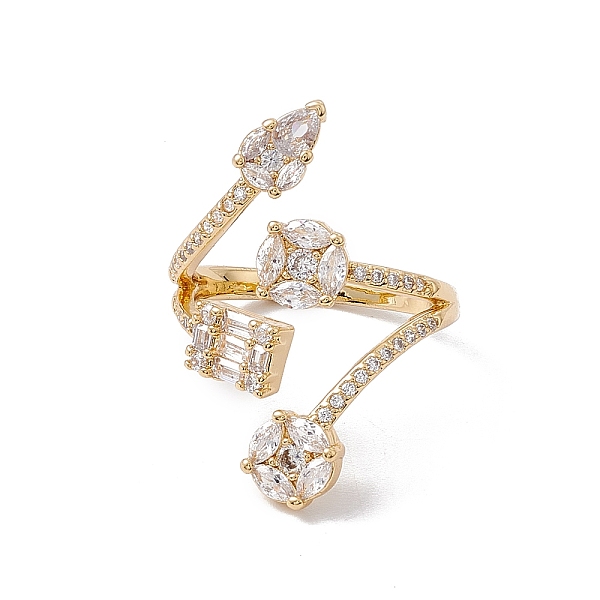

PandaHall Clear Cubic Zircon Flower Open Cuff Ring, Rack Plating Brass Jewelry for Women, Cadmium Free & Nickel Free & Lead Free, Real 18K...