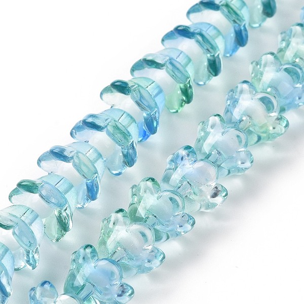 

PandaHall Transparent Glass Beads Strands, Two Tone, Flower, Pale Turquoise, 11~12x7.5~8mm, Hole: 1.4mm, about 50pcs/strand, 11.42''(29cm)...