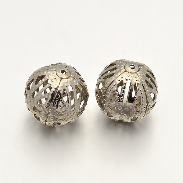 

PandaHall Round Iron Filigree Beads, Filigree Ball, Nickel Free, Platinum, 12mm, Hole: 1mm Iron Round