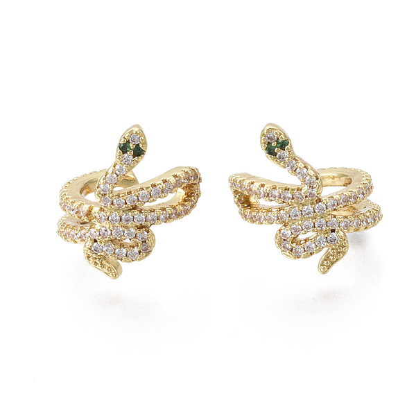 

PandaHall Brass Micro Pave Cubic Zirconia Cuff Earrings, Snake, Nickel Free, Real 18K Gold Plated, 15.5x9mm Brass Clear